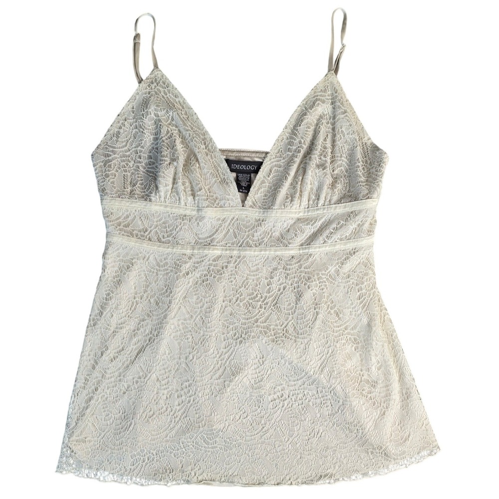 Vintage Y2K Ivory Floral Lace Cami Top Empire Waist Boho Coquette Size Large